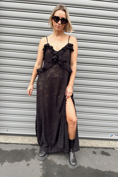 Lux Lisbon Lace Strappy Maxi Dress - Onyx