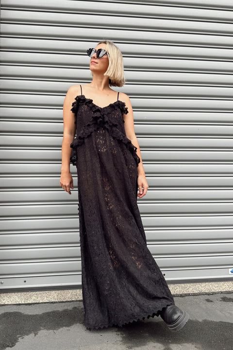 Lux Lisbon Lace Strappy Maxi Dress - Onyx