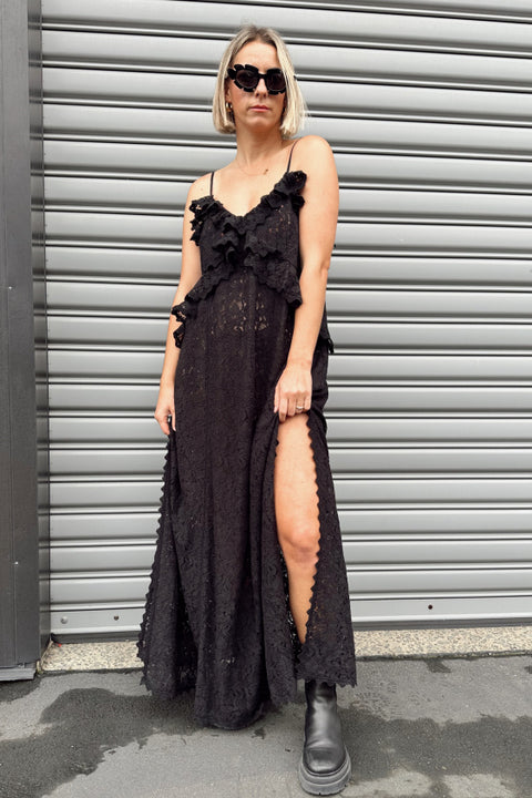 Lux Lisbon Lace Strappy Maxi Dress - Onyx