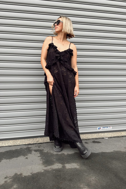 Lux Lisbon Lace Strappy Maxi Dress - Onyx