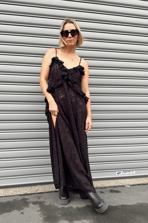 Lux Lisbon Lace Strappy Maxi Dress - Onyx
