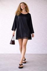 Noir Luxe Oversized Lace Tunic - Black Fujiette