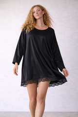 Noir Luxe Oversized Lace Tunic - Black Fujiette