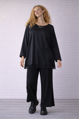 Noir Luxe Oversized Lace Tunic - Black Fujiette