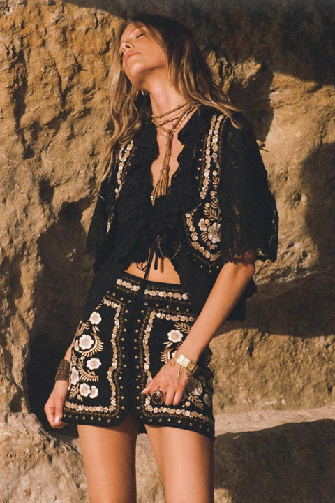 Lux Lisbon Lace Blouse - Onyx