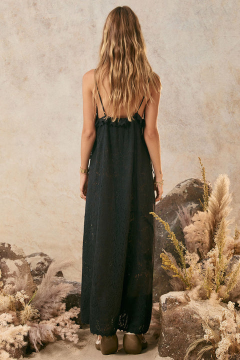 Lux Lisbon Lace Strappy Maxi Dress - Onyx