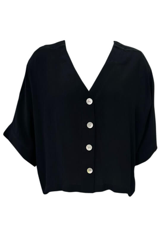 Maggie Button Crop - Black