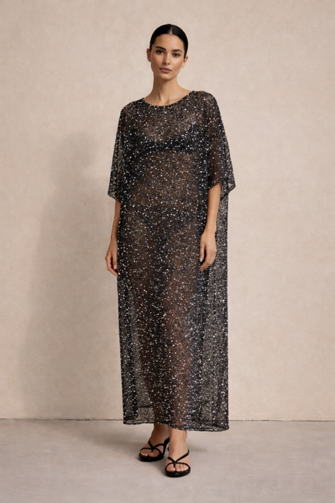 Gilded Hour Maxi Sequin Kaftan - Black