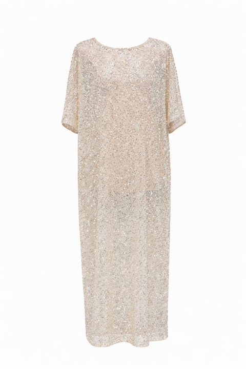 Gilded Hour Maxi Sequin Kaftan - Beige