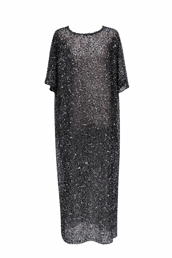 Gilded Hour Maxi Sequin Kaftan - Black