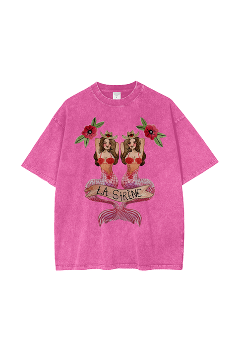 Oversized Mermaid Tee - Pink Acid Wash