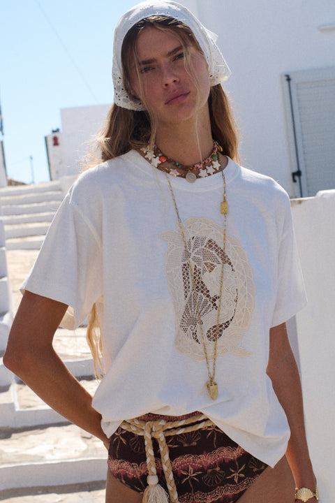 Mermaid Cove Appliqué Tee - White Sands