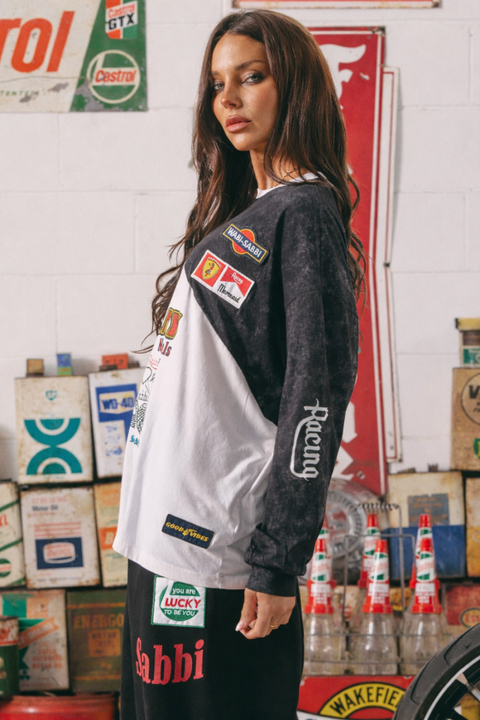 Mermaid Racing Long Sleeve Tee - Black/White