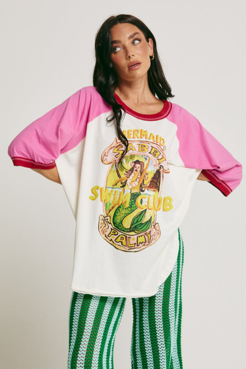 The Raglan Mermaid Swim Club Tee - Pink