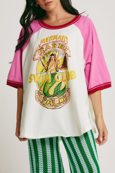 The Raglan Mermaid Swim Club Tee - Pink