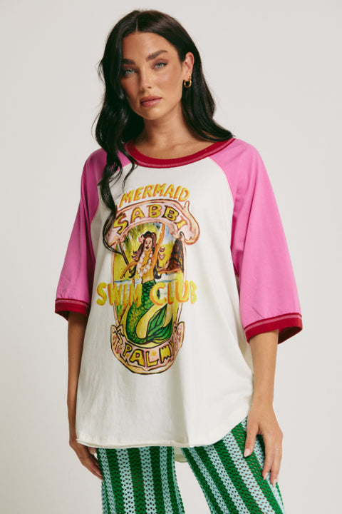 The Raglan Mermaid Swim Club Tee - Pink