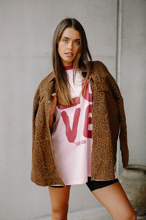 Cheetah longline Denim Jacket