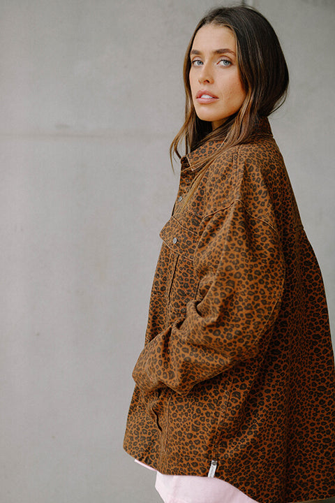 Cheetah longline Denim Jacket
