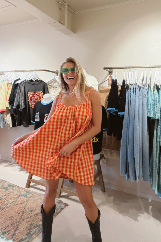 Mischa Tie Gingham Mini Dress -Tomato Gingham