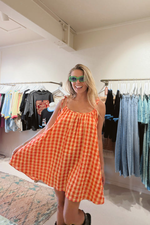 Mischa Tie Gingham Mini Dress -Tomato Gingham