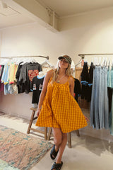 Mischa Tie Gingham Mini Dress - Mustard Cinnamon Gingham