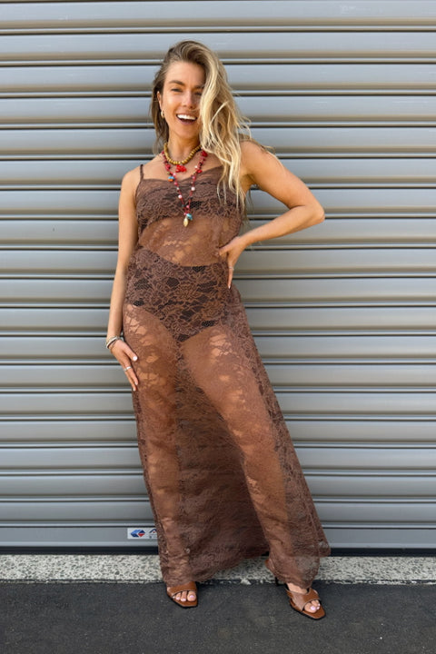 Noir Lace Maxi Slip - Mocha