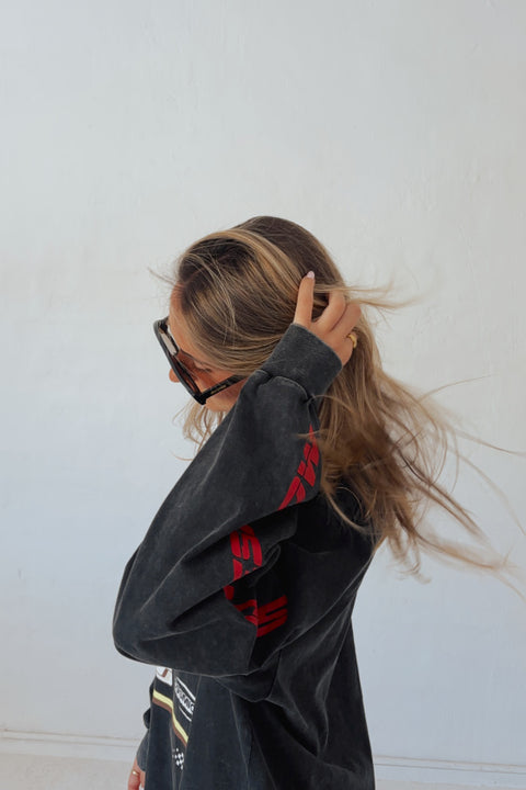 Signature Moto Longsleeve Tee -Black Acid Wash