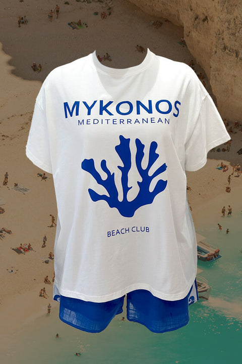 Mykonos  Beach Club Short Set - White/Blue