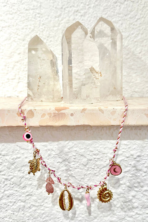 Luna Charm Necklace - Pink/Gold