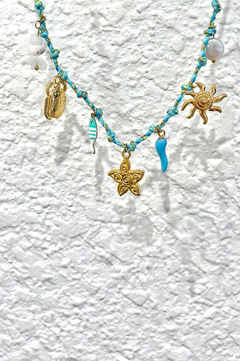 Aquarius Charm Necklace - Blue/gold