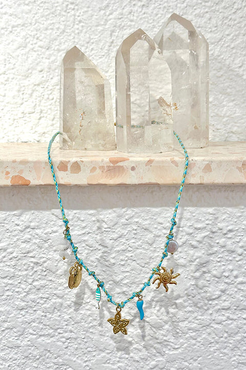 Aquarius Charm Necklace - Blue/gold