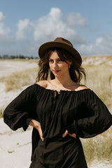 Noosa Off The Shoulder Tunic - Black Rayon Voile
