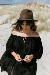 Noosa Off The Shoulder Tunic - Black Rayon Voile