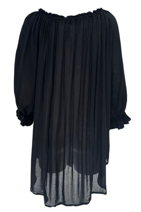 Noosa Off The Shoulder Tunic - Black Rayon Voile