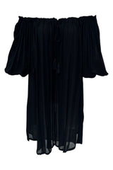Noosa Off The Shoulder Tunic - Black Rayon Voile
