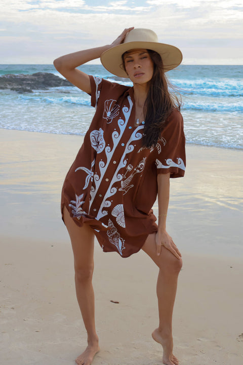 Ocean Club Shirt Dress - Brown