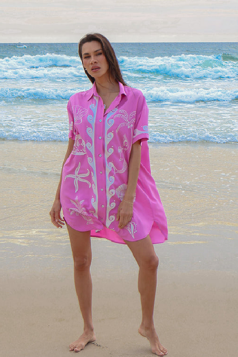Ocean Club Shirt Dress - Pink