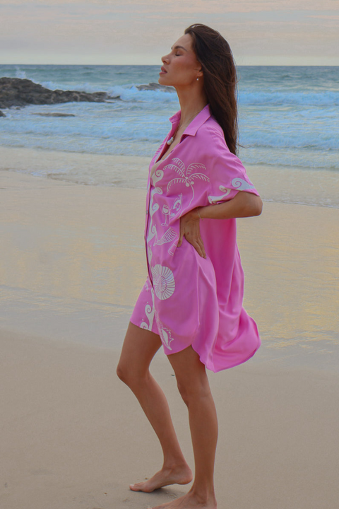 Ocean Club Shirt Dress - Pink