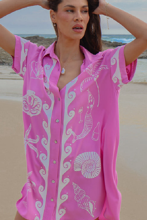 Ocean Club Shirt Dress - Pink