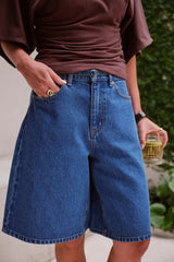 Olive Belted Denim Short - Fresh Indigo