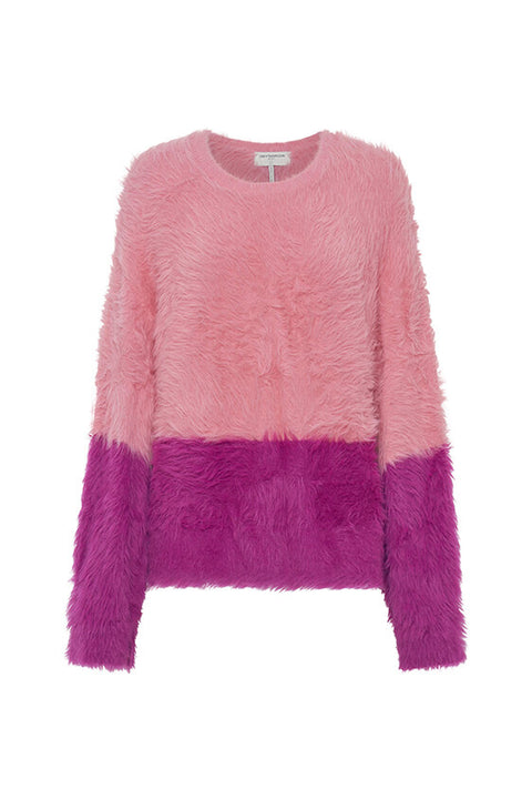 Fluffy Colour Block Sweater - Hot Pink