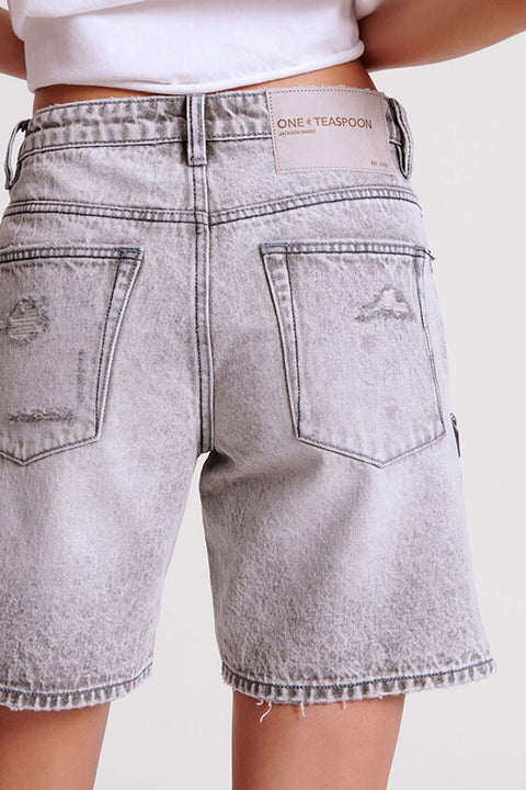 Zipped Up Jackson Mid Waist Wide Leg Shorts - Slate Acid
