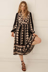 Petalwood Boho Midi Dress - Nightfall Black