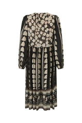 Petalwood Boho Midi Dress - Nightfall Black