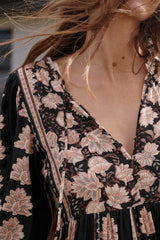 Petalwood Boho Midi Dress - Nightfall Black