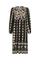 Petalwood Boho Midi Dress - Nightfall Black