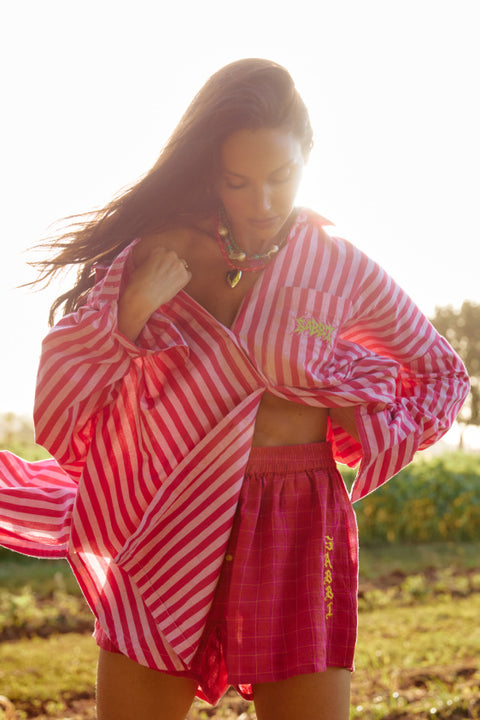 The Linen Boxer Short - Red Check