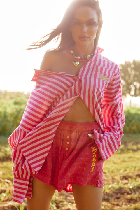 The Linen Boxer Short - Red Check