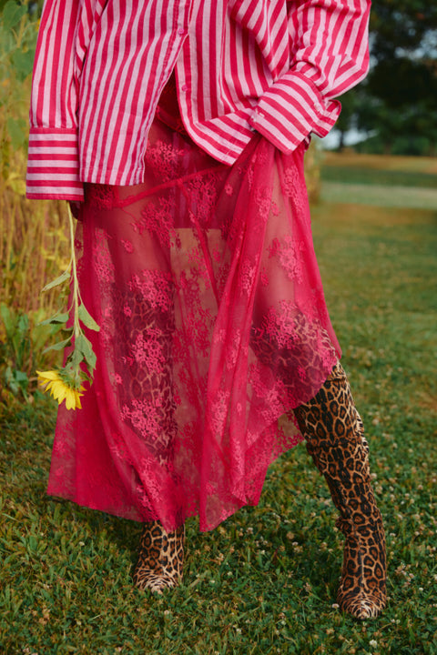 The Lace Maxi Skirt - Pink