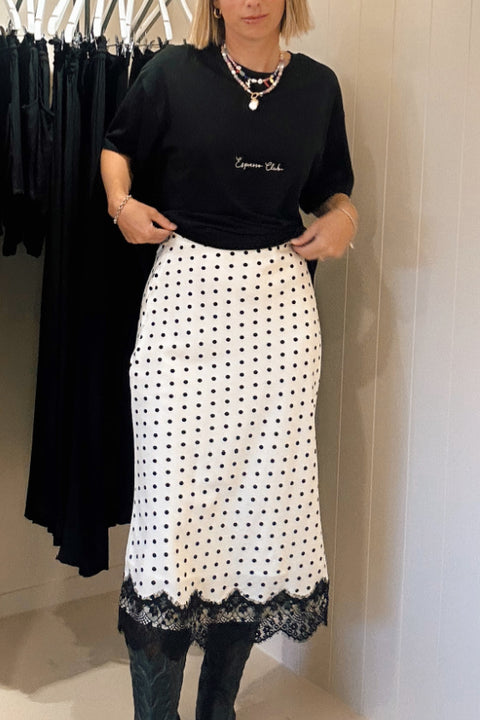 Polka Dot Midi Lace Skirt - Black and White